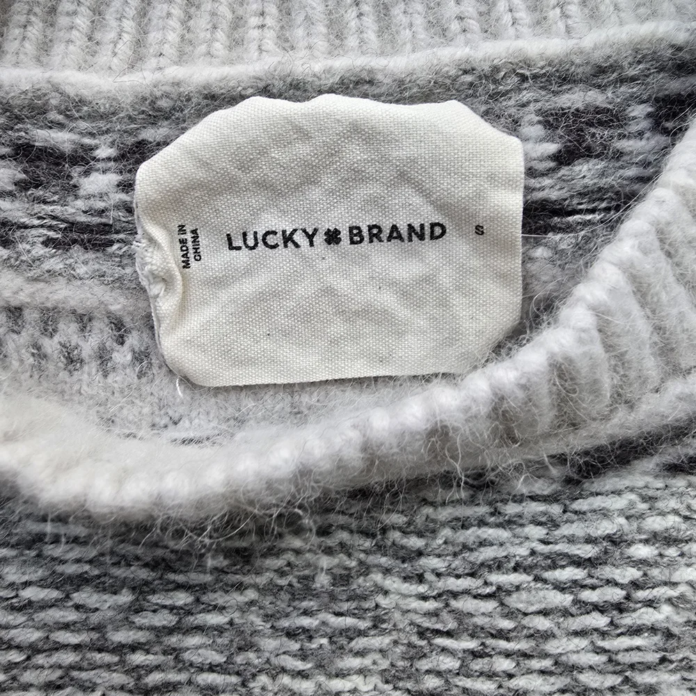 Lucky Brand Ivory and Charcoal Knit‎ Peplem Fair Isle Sweater Alpaca Wool